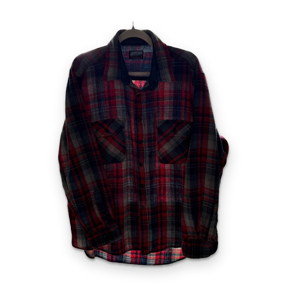 Vintage Fieldmaster Wool Blend Flannel Shirt Tall XL Red Blue Plaid Thrashed